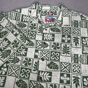 Joe KeAlohas Reyn Spooner Shirt Mens XL Tall Green White Hawaiian Aloha Cotton